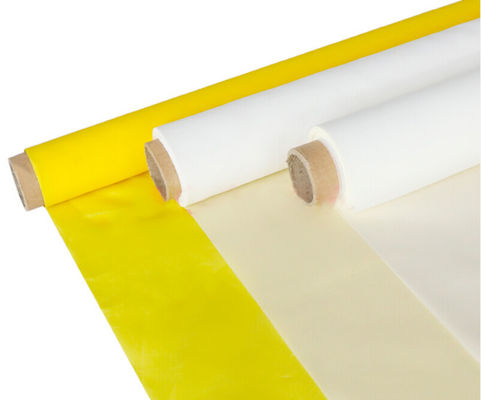 Maille jaune blanche 136cm d'impression d'écran en soie de polyester de 365 microns